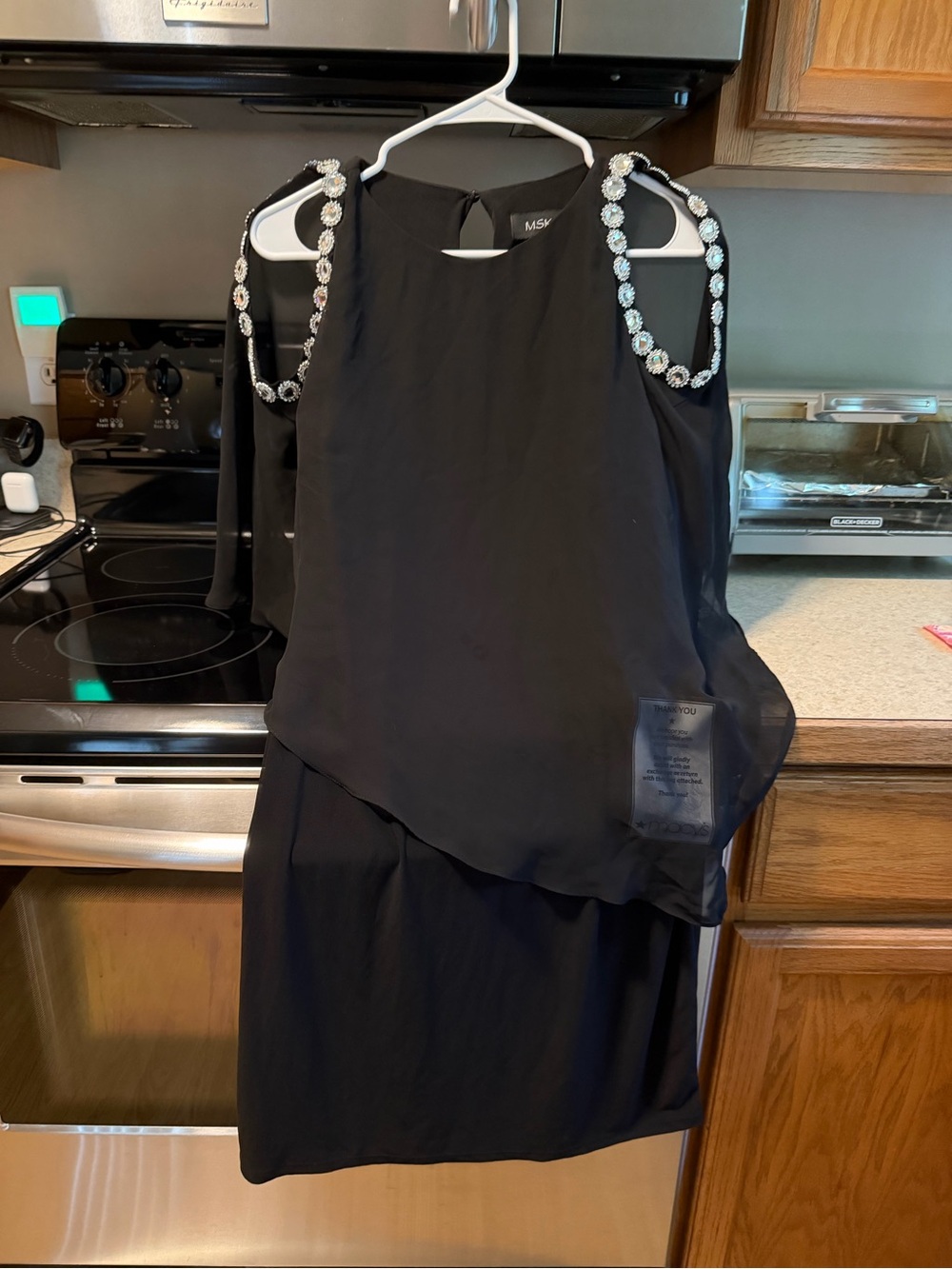 MSK Black Mini Dress with Crystal-Embellished Shoulders